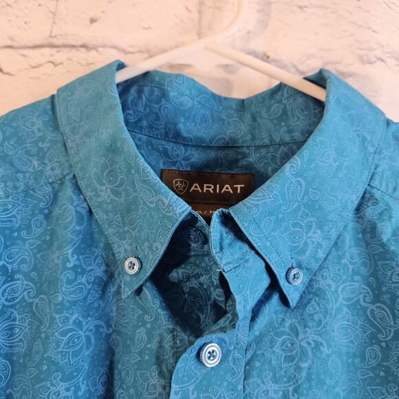 Ariat Button Up Shirt Mens XL Blue Paisley Print Long Sleeve Cotton Cowboy - Picture 3 of 7